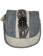 Fino Vintage Linen Handmade Crossbody Bag - Blue & Cream