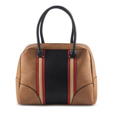 Ladies Classic Tan, Red and Black Bowler Handbag