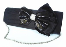 Lavanda Satin Clutch Bag with Sequins Diamante Bow -HY5336 Black