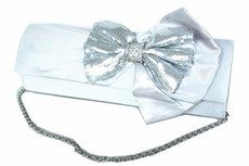 Lavanda Satin Clutch Bag with Sequins Diamante Bow -HY5336 Silver