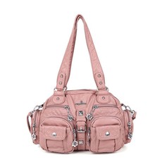 Multi-Pocket Soft Leather Shoulder Bags For Women-Pink