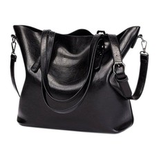 PU Leather Women's Tote Shoulder Bag - Black