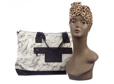 White Marble Weekender Travel Gym Beach Bag & Hair Wrap Leopard