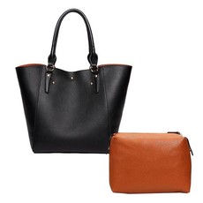 Women's Large Fashion PU Leather Handbag - Black