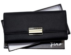 Fino Flap Over Black PU Leather Purse with Box