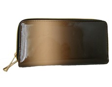 Fino Ladies Fading Brown & Beige Double-Zipper Patent PU Leather Purse