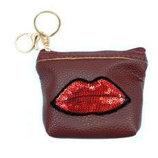 Lily & Rose Sequenced Leather Key Ring Wallet - Brown & Red