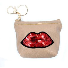 Lily & Rose Sequenced Leather Key Ring Wallet - Nude & Red