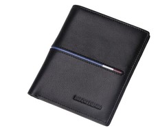 Bison Denim Genuine Cowskin Leather Wallet for Men - Smooth Black