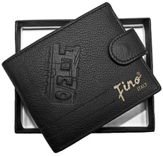 Fino Laser In Scripted Hip Genuine Leather Wallet - Black