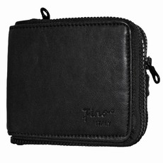 Fino Men's Pu Leather Wallet with Moulded Plastic Zippers - Black