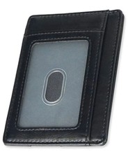 Minimalist Leather Credit Card Wallet-RFID Blocking with ID Window - Black