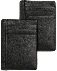 Skone Leather Minimalist Credit Card Wallet-RFID Blocking - Black - 2 Pack