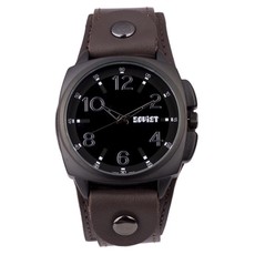 Gents Soviet Black Leather Black Dial Watch - SSH005 - 02