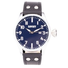 Gents Soviet Black Leather Blue Dial Watch - SSH003 - 01