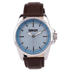 Gents Soviet Brown Leather Blue Dial Watch - SU - 9114B