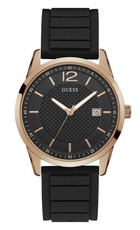 Guess Men's PERRY Black Dial Watch With Round Case - Rose Gold