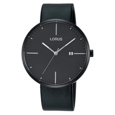 Lorus Gents Black Leather Strap Watch WR 50m