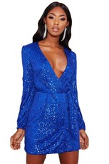 I Saw it First - Ladies Cobalt Blue Sequin Belted Blazer Dress