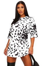 I Saw it First - Ladies White Jersey Dalmation Print Oversized Tshirt Dress