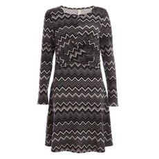 Quiz Ladies Black and Grey Chevron knot Front Dress - Black and grey