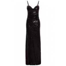 Quiz Ladies Black Sequin Bandeau Split Maxi Dress - Black