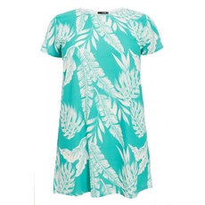 Quiz Ladies Curve Turquoise Tropical Print Tunic Dress - Turquoise