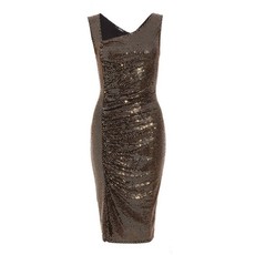Quiz Ladies Gold Sequin Asymmetric Strap Ruched Side Midi Dress