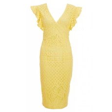 Quiz Ladies Lemon Crochet V Neck Midi Dress