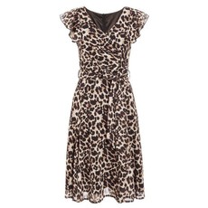 Quiz Ladies Leopard Print Frill Dress - Brown