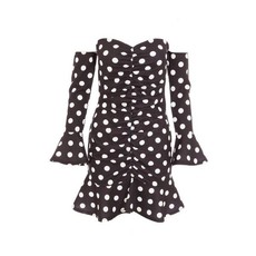 Quiz Ladies Petite Black Polka Dot Bardot Long Sleeve Dress - Black