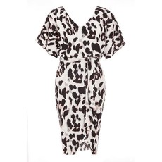 Quiz Ladies Petite Leopard Print Midi Dress - White