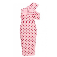 Quiz Ladies Petite Pink Polka Dot One Shoulder Midi Dress