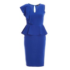 Quiz Ladies Petite V Neck Peplum Midi Dress - Royal Blue