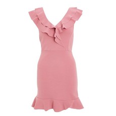Quiz Ladies Pink Frill V Neck Dress
