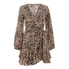 Quiz Ladies Satin Leopard Print Dress - Brown