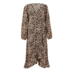 Quiz Ladies Satin Leopard print Midi Dress - Brown