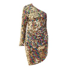 Quiz Ladies Sequin One Sleeve Asymmetric Dress - Multicoloured
