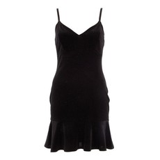 Quiz Ladies Velvet Dress - Black