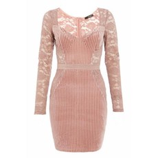 Quiz Ladies Velvet Lace Bodycon Dress - Pink