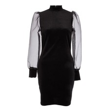 Quiz Ladies Velvet Puff Sleeve Dress - Black