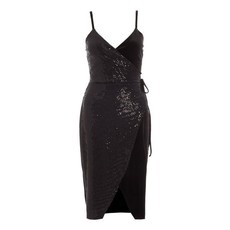 Quiz Ladies Velvet Sequin Wrap Midi Dress - Black