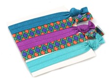 Set of Five Elastic Hair Ties - Blues and Diamonds (Size: 3 Months - 7 Years)