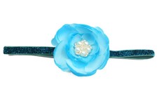 Large Satin Flower & Rhinestone Headband - Aqua