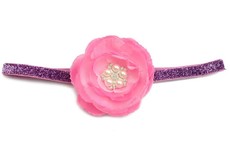 Large Satin Flower & Rhinestone Headband - Pink