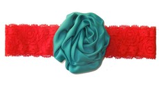 Puffy Rose Headband - Aqua & Red