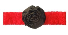 Puffy Rose Headband - Black & Red