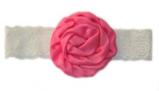 Puffy Rose Headband - Hot Pink & White
