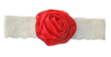 Puffy Rose Headband - Red & White