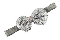 Rounded Sequins Bow Headband in Dark Grey